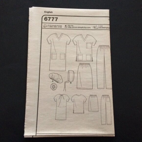 New Look 6777 Unisex Scrubs Pattern Uncut Chest 34-48" Top Pants Hat Skirt Dress - Picture 6 of 12